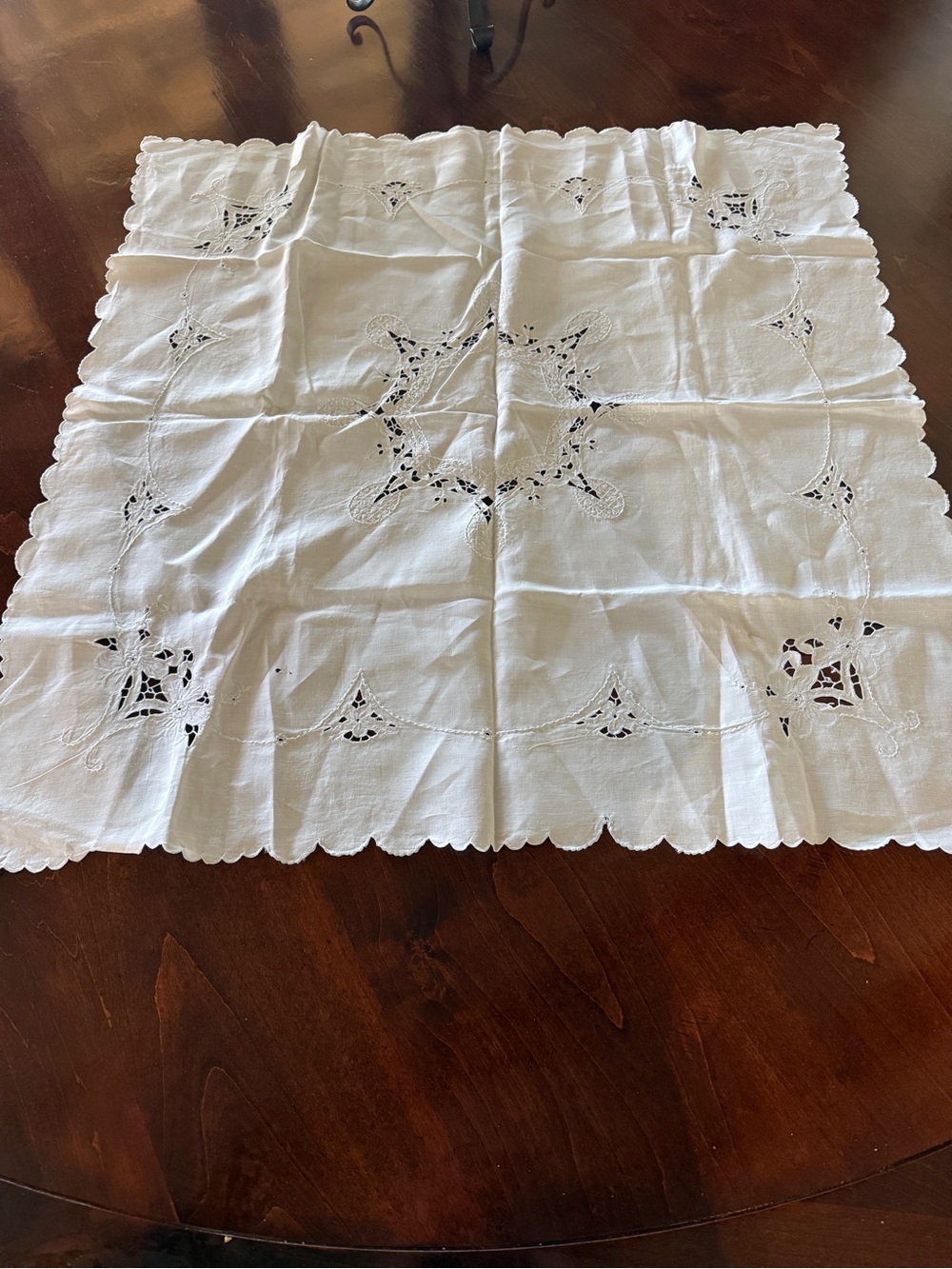 Hand Embroidered White Tablecloth Square - Classic Home Dining, EUC